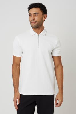 Off White Quarter Zip Short Sleeve Polo Shirt