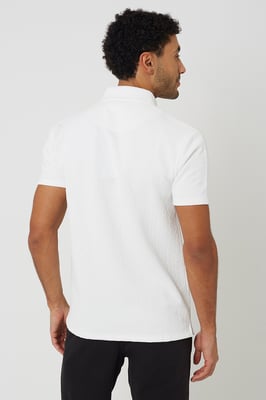 Off White Quarter Zip Short Sleeve Polo Shirt