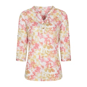 Mountain Warehouse Dames Petra Blouse met Bladerenprint en Driekwart Mouwen (Koraal)