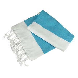 ARTG Hamamzz Hamam Antalya Gestreepte Handdoek (Wit/Aqua Blauw)