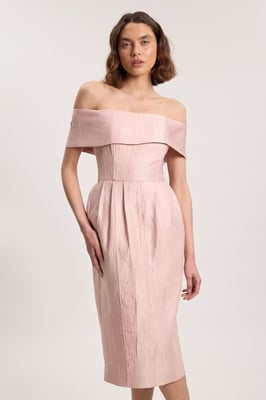 Petite Textured Tailored Twill Bandeau Midi Dress