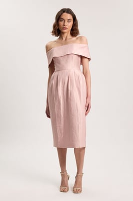 Petite Textured Tailored Twill Bandeau Midi Dress