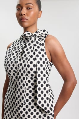 Plus Size Spot Jacquard Tailored Bow Neck Full Skirted Midi Dress