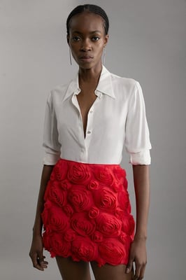 Crinkle Rosette Woven Mini Skirt
