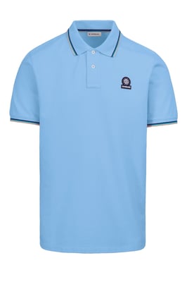 SANDBANKS BADGE LOGO TIPPED SLEEVE POLO SHIRT DUSTY BLUE