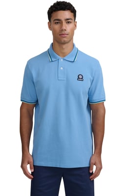 SANDBANKS BADGE LOGO TIPPED SLEEVE POLO SHIRT DUSTY BLUE