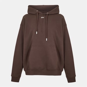 Men's Off White Hooded Neck Skate Sweatshirt with Kangaroo Pocket in Chocolate-White