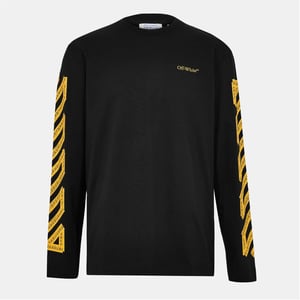 Men's Off White Crew Neck Long Sleeve Jersey T-Shirt in Black-Citrus