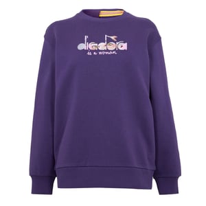 Women's Diadora Embroidered Crew Neck Ribbed Collar Long Sleeve Sweater in Purple Glass