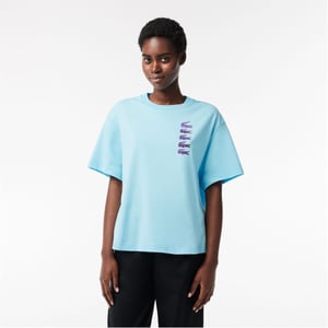 Women's Lacoste Crocodile Print Oversize Boyfriend T-Shirt in Agrion
