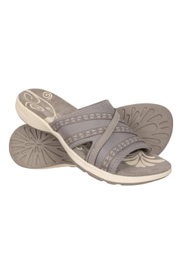 'Crest' Women's Slip On Comfort Sliders Casual Cushioned Ladies Open Toe Sandals Grey