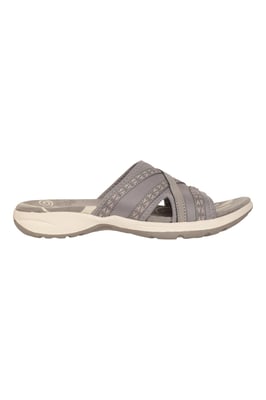 'Crest' Women's Slip On Comfort Sliders Casual Cushioned Ladies Open Toe Sandals Grey