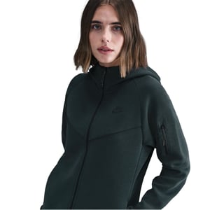 Women's Nike Tech Solid Patterned Hooded Neck Jacket in Seaweed/Black