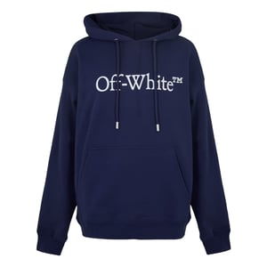 Men's Off White Oversize Hooded Neck Long Sleeve Sweatshirt in Dark Blue-White