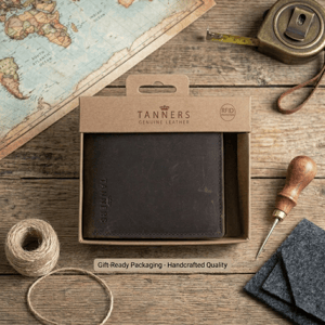 Men’s Genuine Leather RFID Wallet with Coin Pocket and ID Window, Vintage Brown