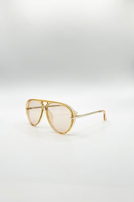 Bold Aviator Metal Arm Sunglasses In Champagne In Champagne