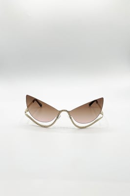 Butterfly Dimante Rimless Sunglasses In Brown