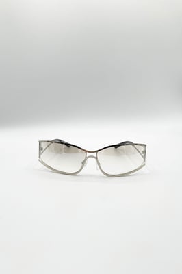 Retangle Wrap Around Metal Sunglasses In Silver