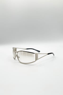 Retangle Wrap Around Metal Sunglasses In Silver