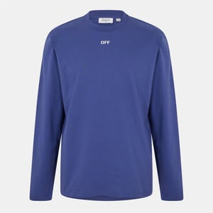 Men's Off White Crew Neck Long Sleeve Regular Fit T-Shirt in Dark Blue-White