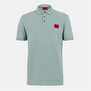 Men's Hugo Deruso Short Sleeve Polo Shirt with Logo Detail and Ribbed Collar   Premium Cotton in Light Green 338