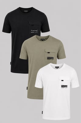 Multi 3 Pack Regular Fit Cotton Pocket Tees
