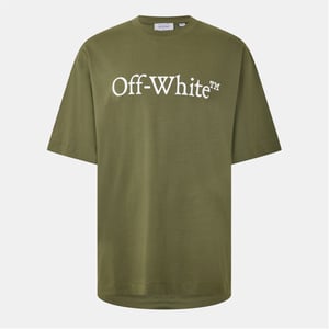 Men's Off White Bkish Lettering Boyfriend T-Shirt in Moss/White