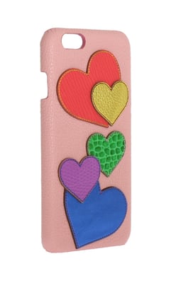 Dolce & Gabbana Chic Roze Leren Telefoonhoes voor Vrouwen met Hartversiering