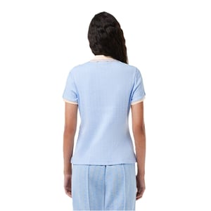 Women's Lacoste Jacquard Slim Fit Polo Shirt in Blue/Flour