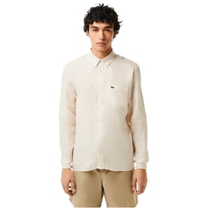 Men's Lacoste Regular Fit Long Sleeve Shirt in White/Croissant