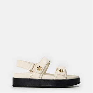Women's Tory Burch Tory Kira Leather Logo Print Slide Sandals in New Ivory