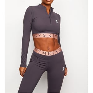 Women's Gym King Impact Zip Crop Top in Slate/Peach
