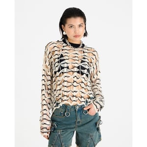 Women's The Ragged Priest Rag Craft Crew Neck Long Sleeve Sweater in Black/Ecru