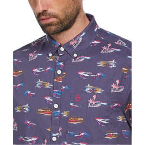 Men's Original Penguin Regular Fit All Over Print Shirt in Blue Indigo