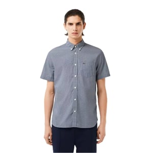 Men's Lacoste Regular Fit Short Sleeve Shirt in White/Navy Blue