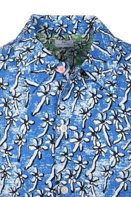 PAUL SMITH CASUAL FIT FLORAL SEERSUCKER SHIRT LIGHT BLUE