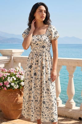 Floral Puff Sleeve Midi Dress