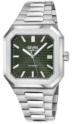 Gevril Men's Grand Concourse Swiss Automatic SA100 Cotes de Geneve and Perlage Finishing, Green Dial, 316L Stainless Steel Watch