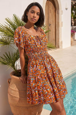 Floral Print Shirred Skort Dress