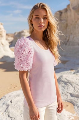 3D Puff Sleeve Stretch T-Shirt