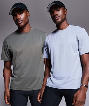 4505 Icon training t-shirt with quick dry 2 pack in khaki and grey