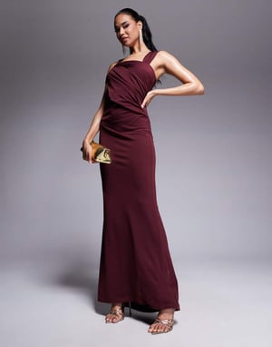 ASOS DESIGN double strap knot neck detail maxi dress in burgundy