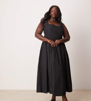 ASOS DESIGN Curve scoop neck pleat waist maxi sundress in black