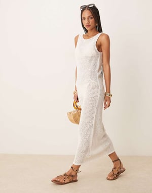 Abercrombie & Fitch crochet twist strap open back maxi dress in white