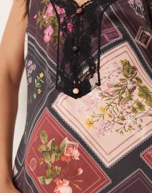 Miss Selfridge cami maxi dress with lace detail in patchwork print