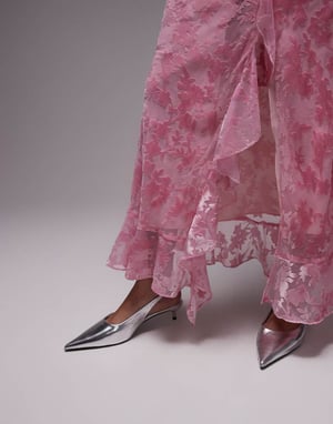 Topshop burn out twist shoulder maxi dress in pink