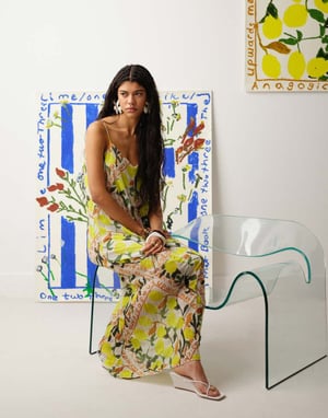 Topshop crinkle mesh Bradley.B lemon print maxi dress in multi