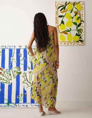 Topshop crinkle mesh Bradley.B lemon print maxi dress in multi