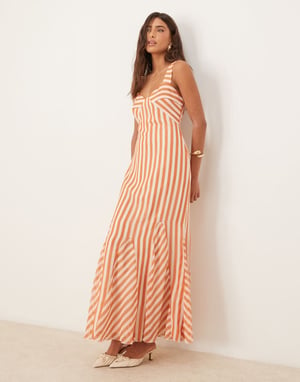 ASOS DESIGN spliced stripe cami maxi dress with godets in rust stripe