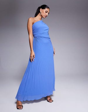 Forever New one shoulder pleated maxi dress in blue